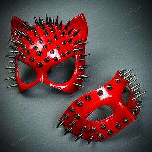 Glossy Red Steampunk Sexy Spike Cat w/ Eye mask Couples Party Halloween Mask